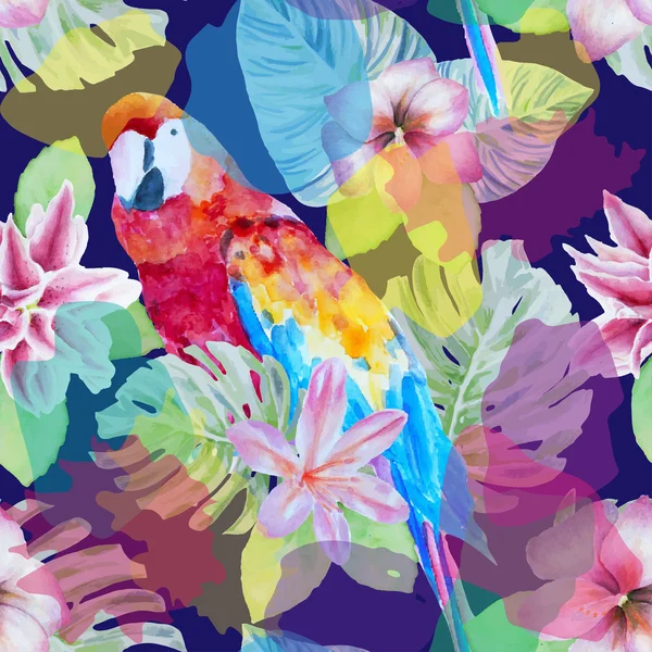 Çiçekler arka plan ile papağan — Stok Vektör