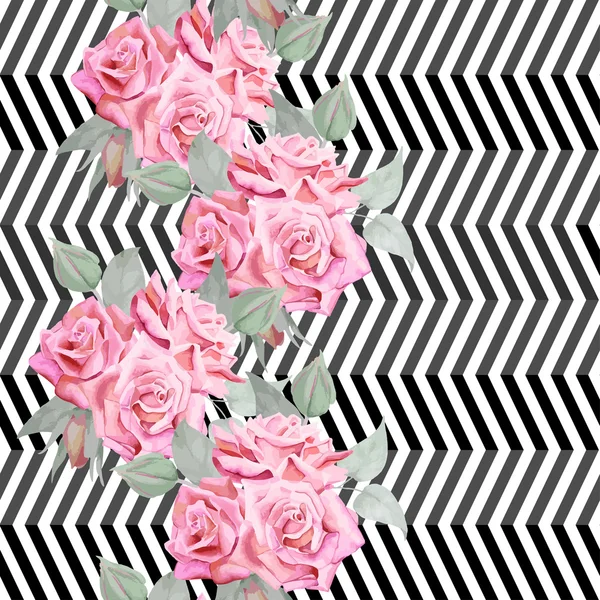 Rose rayée et motif de feuilles — Image vectorielle