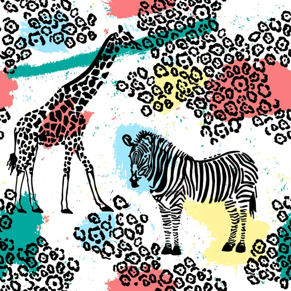 Giraffe and zebra animals — Stock Vector