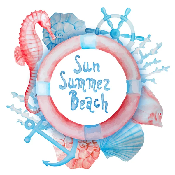 太阳夏天海滩帧模式 — 图库矢量图片