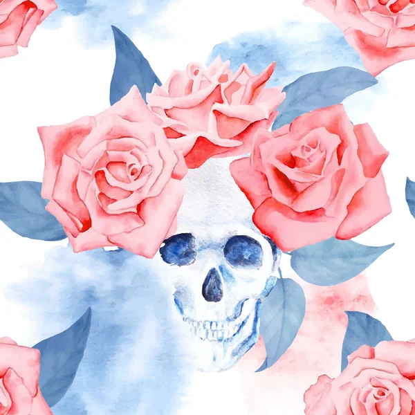 Crâne et fleurs vintage — Image vectorielle