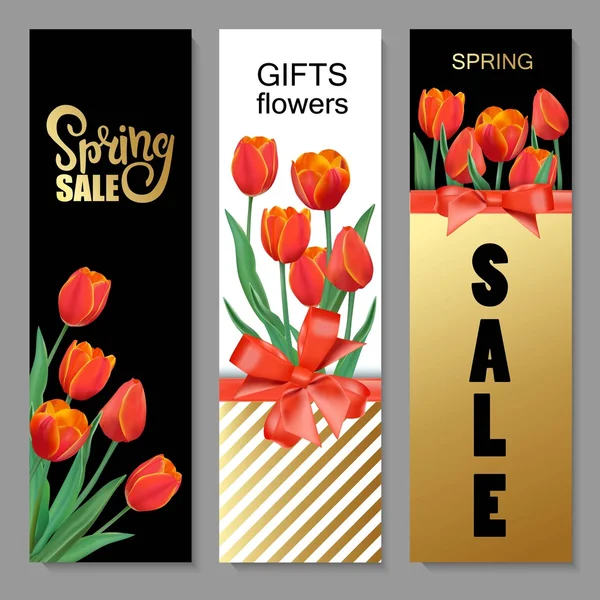 Bannières de vente de printemps avec tulipes . — Image vectorielle