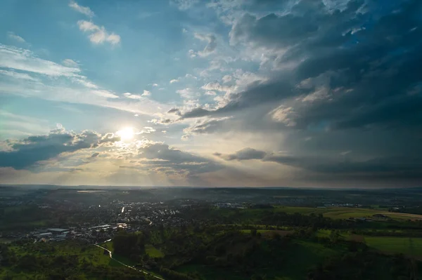 Вид Воздуха Немецкий Город Близ Штутгарта Прямо Перед Закатом Красивым — стоковое фото