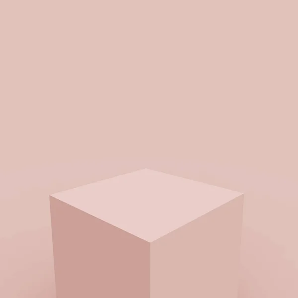 먼지투성이의 분홍색 큐브와 상자의 연단은 스튜디오 배경을 최소화 했습니다 기하학적 — 스톡 사진