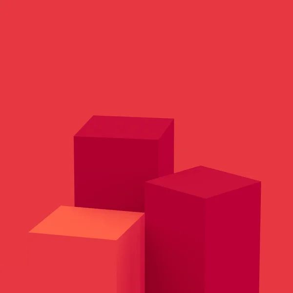 Czerwone Kostki Kwadratowe Podium Minimalne Tło Studio Abstrakcyjny Geometryczny Kształt — Zdjęcie stockowe