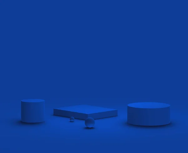 Mavi Podyum Modern Minimal Tasarım Stüdyo Arka Planında Soyut Geometrik — Stok fotoğraf