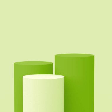 3D yeşil silindir podyum stüdyo arkaplanı. Soyut 3d geometrik şekil çizimi. Gıda organik ve doğal ürünler için görüntüleme.