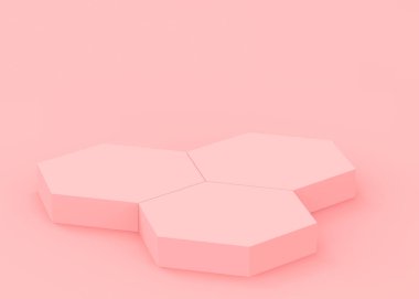 Soyut 3d pembe altıgen podyum minimum stüdyo arkaplanı. 3 boyutlu geometrik şekil çizimi. Kozmetik moda ve sevgililer günü ürünü. 