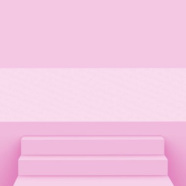 3D pembe sahne podyumu stüdyo arka planı minimumda. Soyut 3d geometrik şekil çizimi. Kozmetik moda ve sevgililer günü ürünü. 
