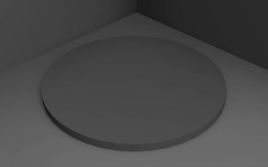 3d gri siyah silindir podyum minimum stüdyo arkaplanı. Soyut 3d geometrik şekil çizimi. İş ürünü sunumu için.