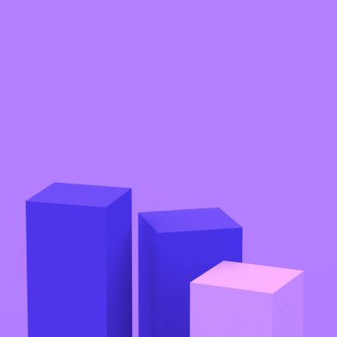 3D mor menekşe ve beyaz küp kare podyum minimum stüdyo arkaplanı. Soyut 3d geometrik şekil çizimi. Kozmetik parfüm ürünleri için görünüm.