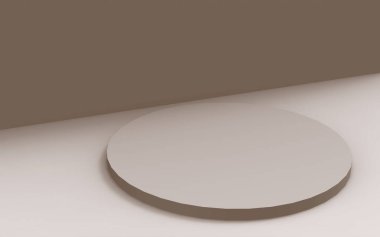 3D kahverengi krem silindir podyum stüdyo arka planı. Soyut 3d geometrik şekil çizimi. Kozmetik parfüm ürünleri için görünüm.