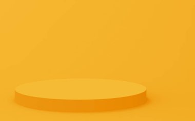 3D sarı silindir podyum minimum stüdyo arkaplanı. Soyut 3d geometrik şekil çizimi. Yaz tatili ürünleri için görüntü.