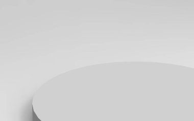 3d gri beyaz silindir podyum minimum stüdyo arkaplanı. Soyut 3d geometrik şekil çizimi çizimi.