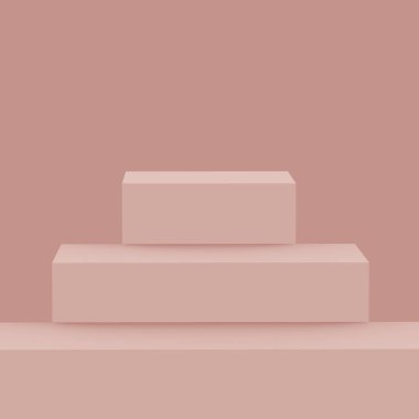 3D tozlu pembe sahne sahne stüdyo arkaplanı minimal. Soyut 3d geometrik şekil çizimi. Kozmetik moda ürünleri için görüntü. Doğal monokrom renk tonları.