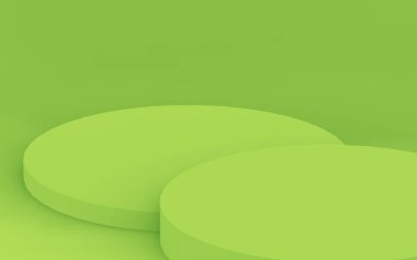 3D yeşil silindir podyum stüdyo arkaplanı. Soyut 3d geometrik şekil çizimi. Gıda için doğal ürün görüntüsü.