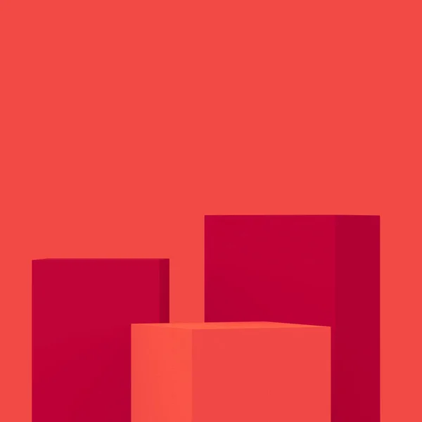 Κόκκινο Κύβους Τετράγωνο Βάθρο Minimal Στούντιο Φόντο Αφηρημένη Γεωμετρικό Σχήμα — Φωτογραφία Αρχείου