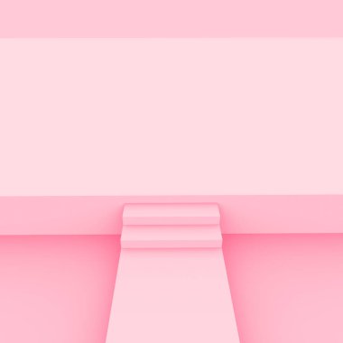 3D pembe küp ve podyum stüdyo arka planı çok az. Soyut 3d geometrik şekil çizimi. Kozmetik moda ve sevgililer günü ürünü. 