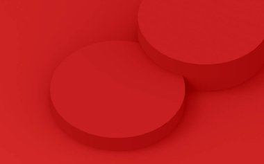 3d kırmızı silindir podyum minimum stüdyo arkaplanı. Soyut 3d geometrik şekil çizimi. Yaz tatili ürünleri için görüntü.
