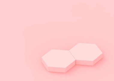 Soyut 3d pembe altıgen podyum minimum stüdyo arkaplanı. 3 boyutlu geometrik şekil çizimi. Kozmetik moda ve sevgililer günü ürünü. 