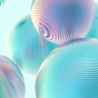 Nane yeşili toplar gümüş renkler izole edilmiş arka plan. Soyut kabarcık parlak pastel 3d geometrik şekil çizimi. 