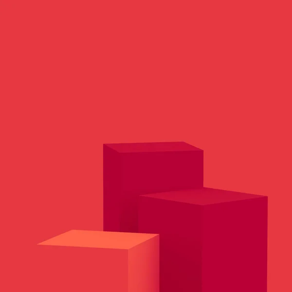 Piros Kockák Négyzet Dobogó Minimális Stúdió Háttér Absztrakt Geometriai Alakú — Stock Fotó
