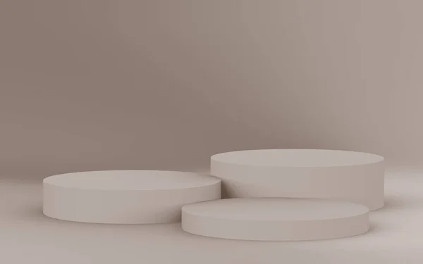3Dブラウンクリームシリンダーの表彰台最小限のスタジオの背景 概要3D形状オブジェクトイラストレンダリング 化粧品香水ファッション製品の表示 — ストック写真