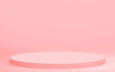 3D pembe silindir podyum minimum stüdyo arkaplanı. Soyut 3d geometrik şekil çizimi. Sevgililer Günü ürünü için göster.