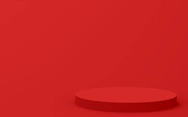 3d kırmızı silindir podyum minimum stüdyo arkaplanı. Soyut 3d geometrik şekil çizimi. Yaz tatili ürünleri için görüntü.