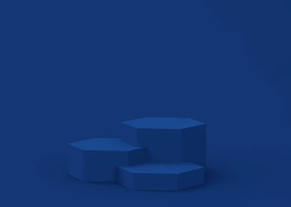 Abstraktes Blaues Dunkles Sechseck Podium Minimaler Studiohintergrund Geometrische Form Objekt — Stockfoto