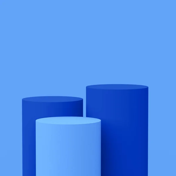 Cylindre Bleu Podium Fond Studio Minimal Illustration Abstraite Objet Forme — Photo