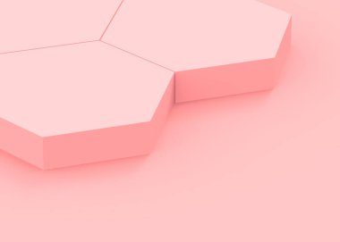 Soyut 3d pembe altıgen podyum minimum stüdyo arkaplanı. 3 boyutlu geometrik şekil çizimi. Kozmetik moda ve sevgililer günü ürünü. 