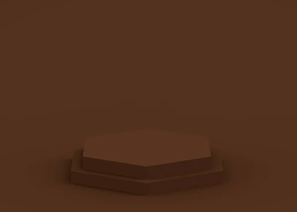 3D褐色深色六边形讲台最小工作室背景 摘要三维几何形体图解绘制 展示化妆品 美容和时尚产品 食物及饮品概念 — 图库照片