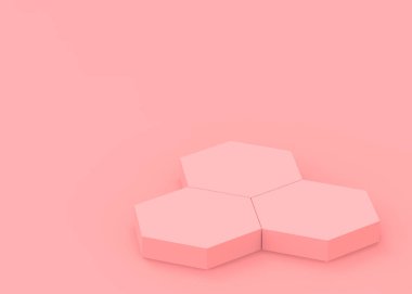 Soyut 3d pembe altıgen podyum minimum stüdyo arkaplanı. 3 boyutlu geometrik şekil çizimi. Kozmetik moda ve sevgililer günü ürünü. 