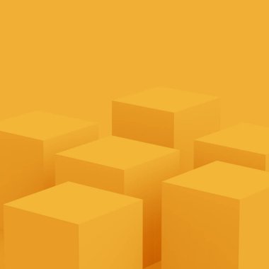 3D sarı podyum sahnesi stüdyo arkaplanı çok az. Soyut 3d geometrik şekil çizimi. Yaz tatili ürünleri için görüntü.