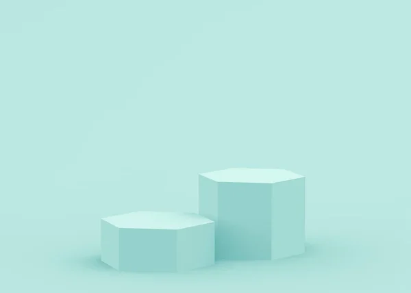 Синій Зелений Шестикутник Подіум Мінімальний Студійний Фон Анотація Геометричної Форми — стокове фото