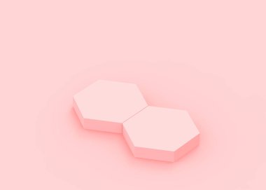 Soyut 3d pembe altıgen podyum minimum stüdyo arkaplanı. 3 boyutlu geometrik şekil çizimi. Kozmetik moda ve sevgililer günü ürünü. 