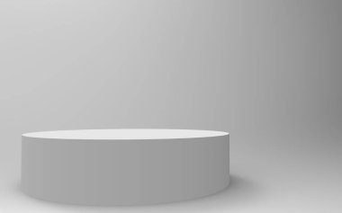 3d gri beyaz silindir podyum minimum stüdyo arkaplanı. Soyut 3d geometrik şekil çizimi çizimi.