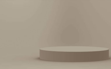 3D kahverengi silindir podyum stüdyo arkaplanı. Soyut 3d geometrik şekil çizimi. Kozmetik parfüm ürünleri için görünüm.