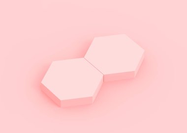 Soyut 3d pembe altıgen podyum minimum stüdyo arkaplanı. 3 boyutlu geometrik şekil çizimi. Kozmetik moda ve sevgililer günü ürünü. 