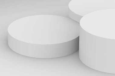 3d gri beyaz silindir podyum minimum stüdyo arkaplanı. Soyut 3d geometrik şekil çizimi çizimi.