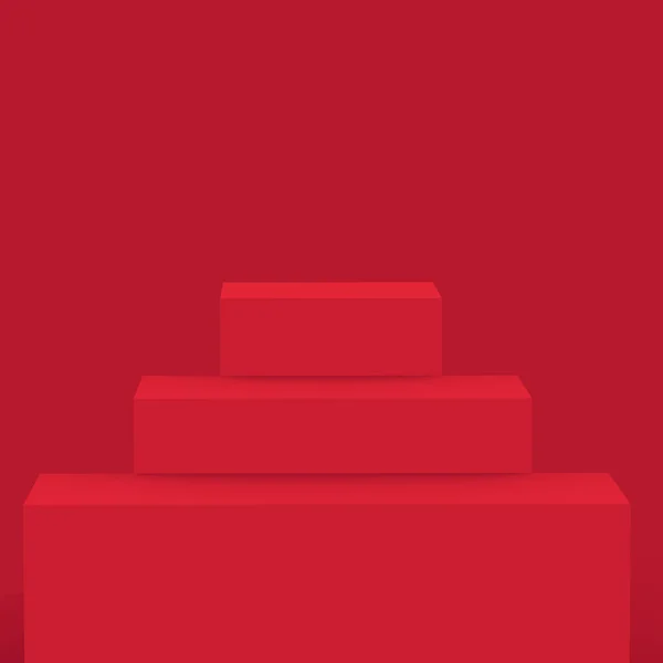 Rot Weißes Bühnenpodium Mit Minimalem Studiohintergrund Abstrakte Darstellung Geometrischer Formen — Stockfoto