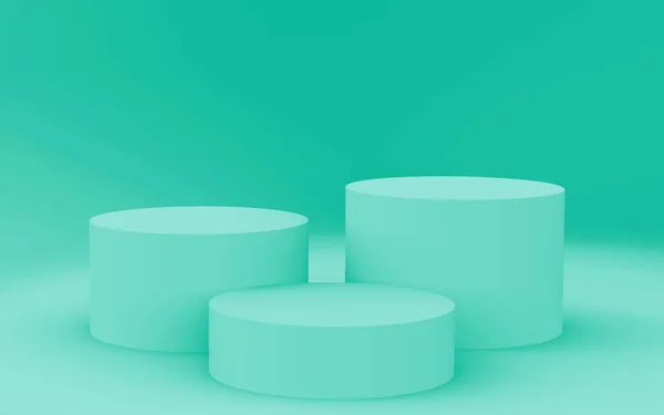 3D yeşil, parlak silindir podyum stüdyo arkaplanı. Soyut 3d geometrik şekil çizimi. Gıda için doğal ürün görüntüsü.