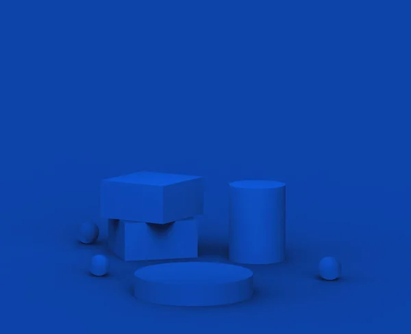 Kék Dobogó Modern Minimal Design Stúdió Háttérben Absztrakt Geometriai Alakú — Stock Fotó