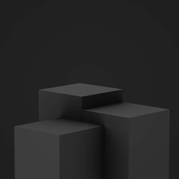 3Dブラックグレーキューブとボックス表彰台 — ストック写真