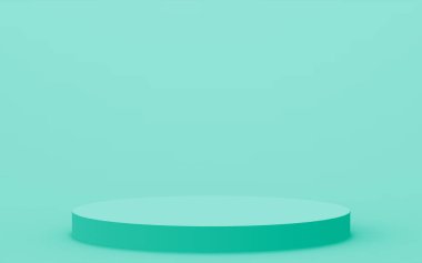 3D yeşil, parlak silindir podyum stüdyo arkaplanı. Soyut 3d geometrik şekil çizimi. Gıda için doğal ürün görüntüsü.