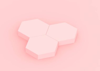 Soyut 3d pembe altıgen podyum minimum stüdyo arkaplanı. 3 boyutlu geometrik şekil çizimi. Kozmetik moda ve sevgililer günü ürünü. 