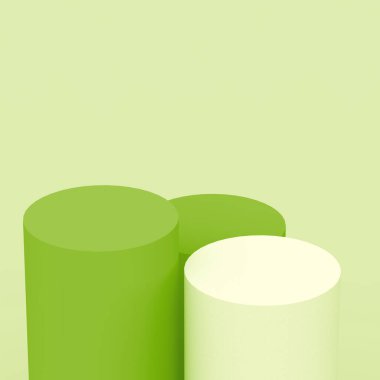 3D yeşil silindir podyum stüdyo arkaplanı. Soyut 3d geometrik şekil çizimi. Gıda organik ve doğal ürünler için görüntüleme.