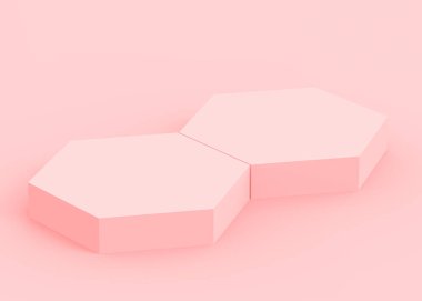 Soyut 3d pembe altıgen podyum minimum stüdyo arkaplanı. 3 boyutlu geometrik şekil çizimi. Kozmetik moda ve sevgililer günü ürünü. 
