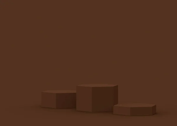 Hnědý Tmavý Šestiúhelník Pódium Minimální Studio Pozadí Abstraktní Vykreslení Geometrického — Stock fotografie
